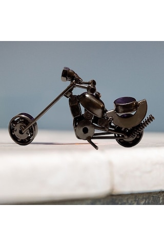 İşiye Özel İsim Yazılı Metal Motosiklet Biblo - Dekoratif Chopper Motor Maketi Masaüstü Aksesuarı