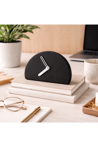 Modern Minimalist Yarım Daire Masa Saati - 5 Renk Seçeneği Siyah