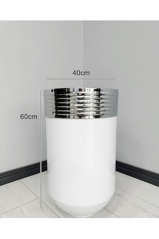 Elegant Dekoratif Krom Darbuka Parlak Beyaz Saksı 60cm
