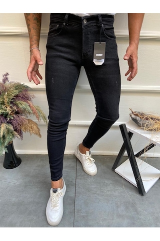Onezero Erkek Siyah Tırnaklı Skinnyfit Likralı Jean Kot Pantolon Siyah