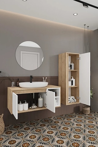 Gül Beyaz 100 Cm Banyo Dolabı+ayna+lavabo+boy Dolabı Beyaz