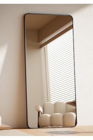 Pera 180x66 Yuvarlak Köşeli Yer Aynası Ayaklı, Asılı, Duvara Yaslı, Yatak Odası, Giyinme Odası Siyah