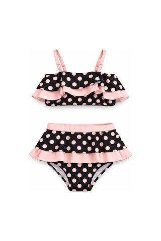 Beniizle Puan Desenli Kız Çocuk Bikini Takımı Siyah