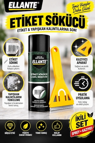 Etiket Sökücü Sprey + Sarı Kazıyıcı Aparat 2 Li Set Yapışkan Ve Etiket Kalıntısı Temizleme Seti