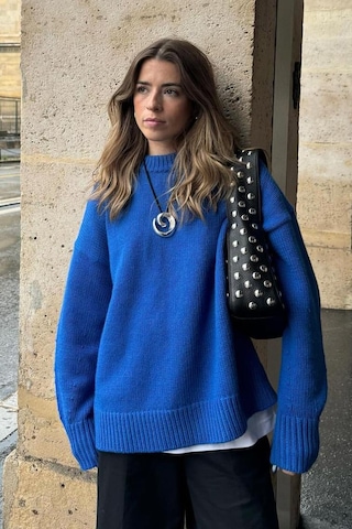 Saks Bisiklet Yaka Oversize Triko Kazak Mg1972 Saks