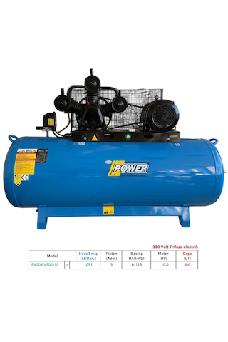 Power PV3090/500-10 500 L 10 HP 8 Bar Döküm Kafa Kompresör