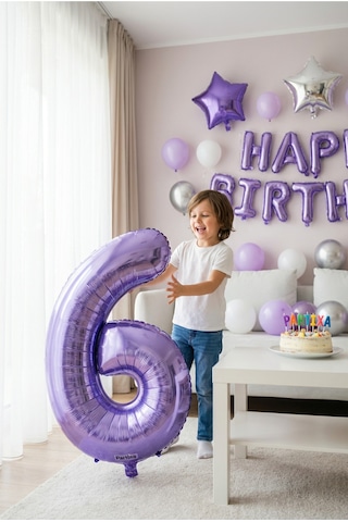 32 İnç Mor Rakam 6 Folyo Balon Çok Renkli
