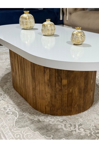 Oval Model 120x60 Cm Kahverengi Ayak Kalın Kenarlı Orta Sehpa Ahşap Ayaklı Kahverengi