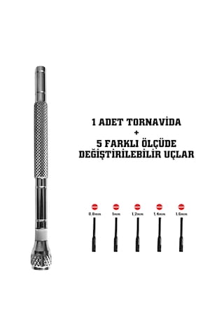 5 Uçlu Tornavida Seti Hassas Saat Gözlük Elektronik Tamiri Gri