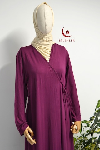 Kadın Yandan Bağlamalı Pamuklu Penye Namaz Elbisesi 38-48 Beden Mor