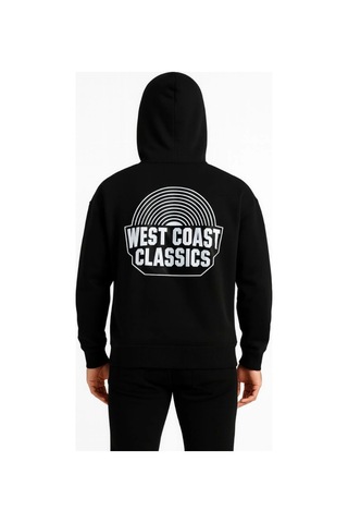 Erkek Üç İplik Kapüşonlu Ön Ve Arka Baskılı Sweatshirt Hoodie - Siyah Siyah