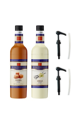 Simonelli Kahve Şurubu Karamel Aromalı + Vanilya Aromalı 2 x 700 ML