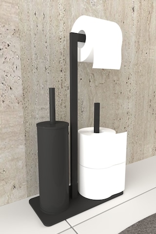Aju Tuvalet Kağıtlığı Yedekli Tuvalet Fırçası Standı Metal Ağır Devrilmez Modern Wc Kağıtlık Tutacağı Siyah