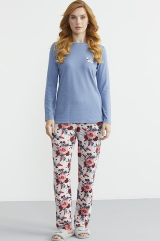 Yumoş Dokulu Desen Kombinli Pijama Takım - Indigo İndigo