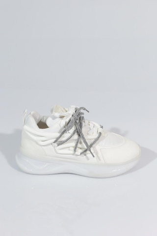 Dgn B1014 Kadin Kalin Taban Bağcikli Sneakers Ayakkabi Beyaz