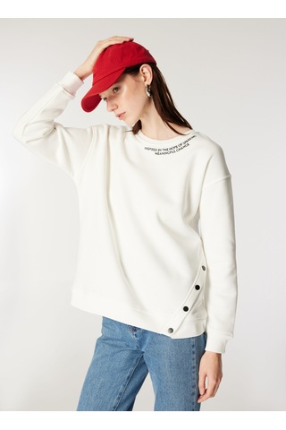 Mustang Ekru Kadın Bisiklet Loose Fit Nakışlı Sweatshirt M4wl-swt-1012