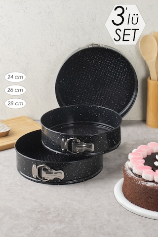 Polochef Polo Chef Planeta Granit Kelepçeli Kek Kalıbı Takımı - 3 Lü Kek Kalıbı Seti Siyah