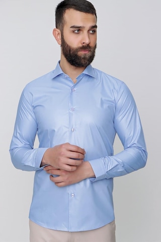 Efor Slim Fit Pamuk Saten Uzun Kol Klasik Mavi Gömlek Gk 157 Mavi