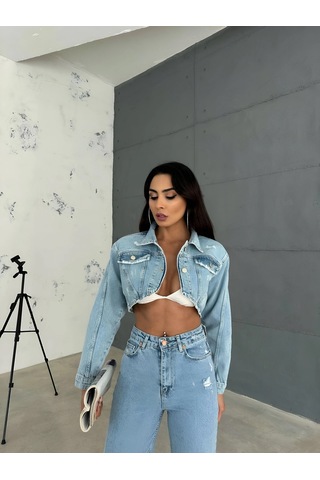Havens Aleya Denim Crop Ceket Mavi