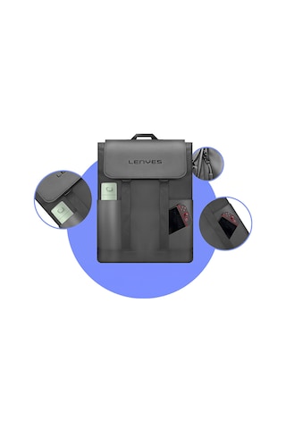 Lenyes Lb566 Dreamer Backpack Serisi Su Geçirmez Deri Tasarımlı Omuz Askılı Sırt Çantası Gri Gri