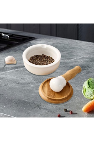 Homyl Pirinç Meyveleri Için Çömlekçilik Öğütme Kasesi Beyaz