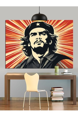 Che Guevara Siyah Portresi Dekoratif Kanvas - Mdf Ahşap Tablo