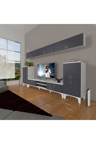 Decoraktiv Eko 9 Mdf Dvd Gold Tv Ünitesi Tv Sehpası Beyaz - Antrasit