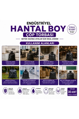Liva Ambalaj Hantal Boy Çöp Torbası 100x150 Cm 750 Gr Endüstriyel Büyük Boy Çöp Poşeti 3 Rulo 30 Adet