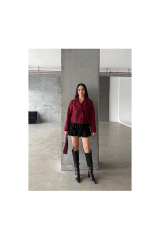 Meecy Kadın Viral Model Kısa Trençkot Bordo Bordo