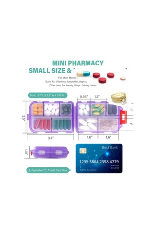 Symbee Mavi Gezi İlaç Kutusu 10 Bölmeli, Portatif Vitamin Ve Tablet Depolama Kabı, Kolay İlaç Takibi İçin Mavi