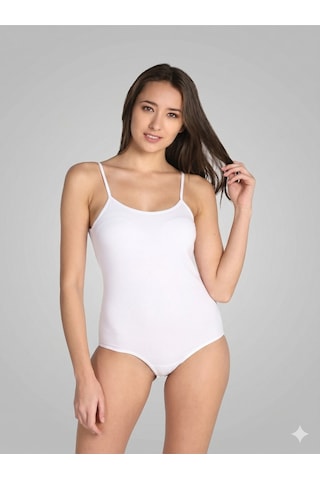 Nacar Store Kadın Pamuklu Likralı İp Askılı Likralı Kancalı Çıtçıtlı Body Zıbın Beyaz