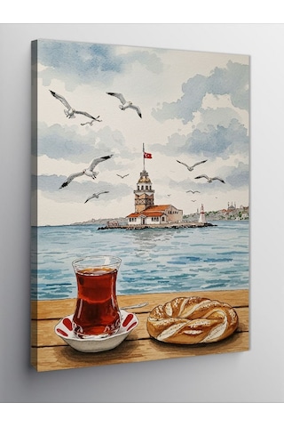 Kanvas Tablo Kız Kulesi Ve Türk Çayı 100cmx140cm