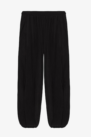 Quzu Beli Lastikli Pileli Şalvar Pantolon Siyah Çok renkli