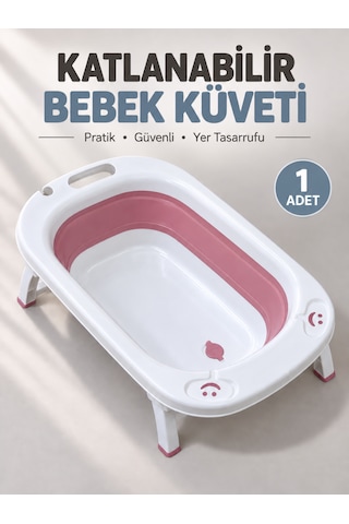 Beylini Katlanabilir Bebek Küveti Soft Silikon Destekli Banyo Akordion Duş Oyun Alanı Pembe