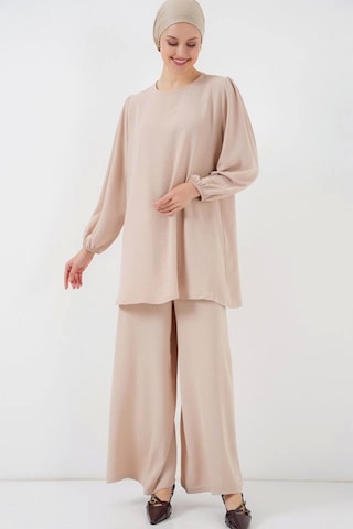 Defymoda Ayrobin Tunik Pantolon Alt Üst Takım 6712 - Krem Krem