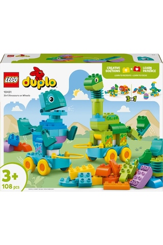 LEGO® DUPLO® Kasabası 3’ü 1 Arada Tekerlekli Dinozorlar 10451 - 3 Yaş ve Üzeri Çocuklar için Eğitici Oyuncak Yapım Seti (108 Parça)