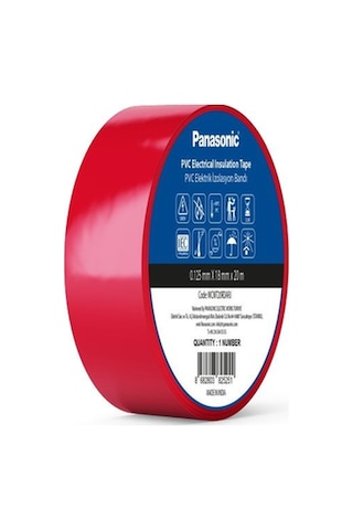 Panasonic Fr Pvc Elektrik İzolasyon Bandı Kırmızı 20m 1.80cm X 0,125mm - 8 Adet
