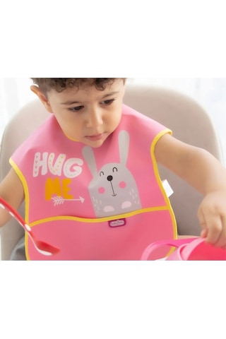 Babyjem Poli Muşamba Mama Önlüğü Büyük Pembe