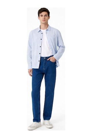 Oraystore Erkek Lacivert Battal Boy Likralı Rahat Kalıp Kot Pantolon Lacivert