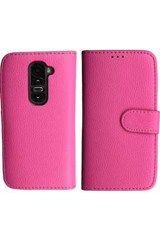 G2 Mini İle Uyumlu Yan Model Kartlıklı Deri Kılıf Pembe Renk
