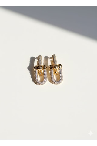 Özel Kaplama Gold Zirkon Taşlı Tiffany Vıp Küpe Altın