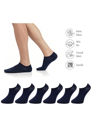 Lion Monroe Saf Bambu Erkek Sneaker Lacivert Çorap Dikişsiz Görünmez Bilekte Spor Çorap Premium 6'lı L5952aznb Softaura