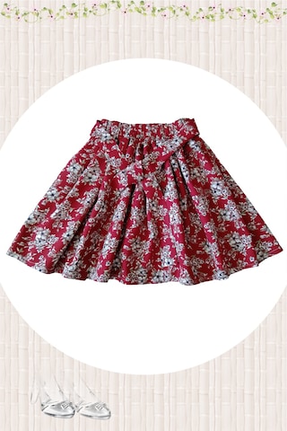 Çiçek Desenli Çocuk Etek - Koyu Kırmızı Renk Tonunda Koyu Kırmızı