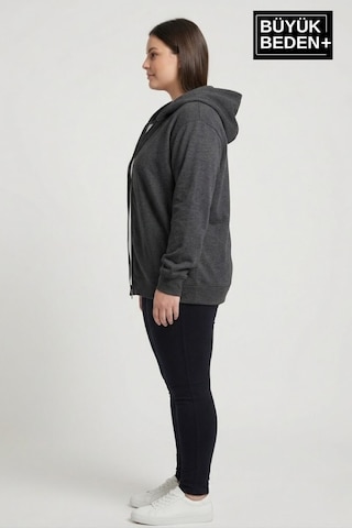 Süperlife Kadın Büyük Beden Fermuarlı Kapüşonlu İnce Sweatshirt Hırka - Rahat Kalıp Spr26bhr960 Antrasit