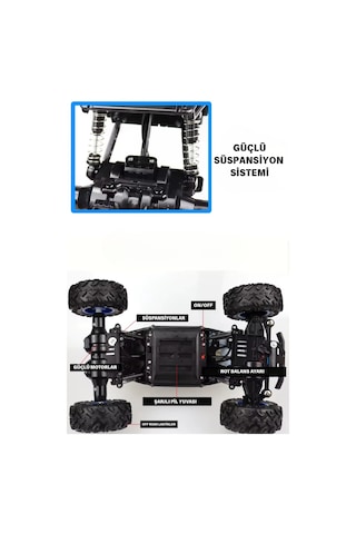 Oyuncak 4x4 Uzaktan Kumandalı Rock Crawler Off Road Aracı 4 Çeker Şarjlı 20 Dk Kullanım Mavi