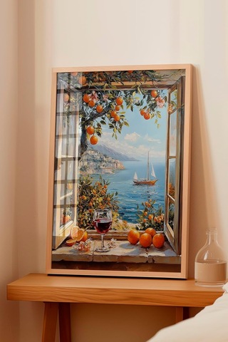 Zestia Ahşap Çerçeveli Tablo, Sonbaharda Deniz Manzarası, Salon Dekoru Poster No: 110872 50 X 70