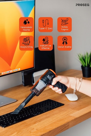 Proseg Pr-as01 3000pa Şarjlı 1200 Mah Batarya Siyah Araç İçi El Süpürgesi