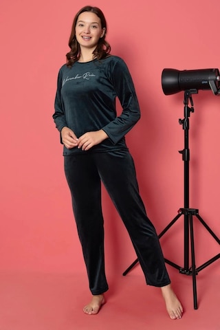 Charme Kadın Kışlık Bisiklet Yaka Kadife Pijama Takımı A301/505- 1 Adet Koyu Yeşil