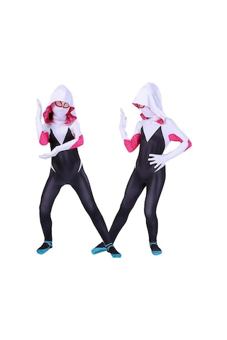 4-10 Yıl Çocuk Kız Örümcek Gwen Maske Cosplay Tulum Kostüm