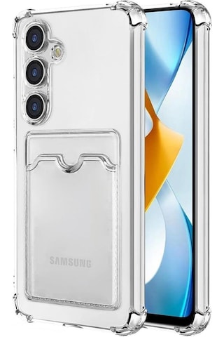 Samsung Galaxy S25 Uyumlu Kılıf Köşe Korumalı Kartlıklı Cüzdanlı Silikon Kapak - Şeffaf